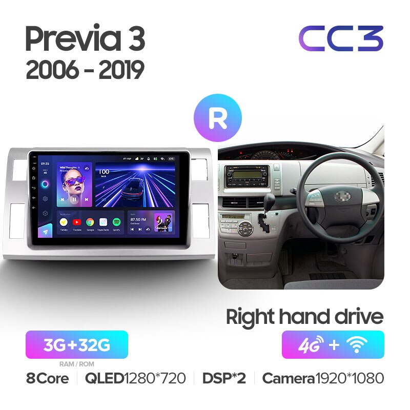 Штатная магнитола Teyes CC3 для Toyota Previa 3 XR50 Estima 2006-2019 Right hand driver на Android 10