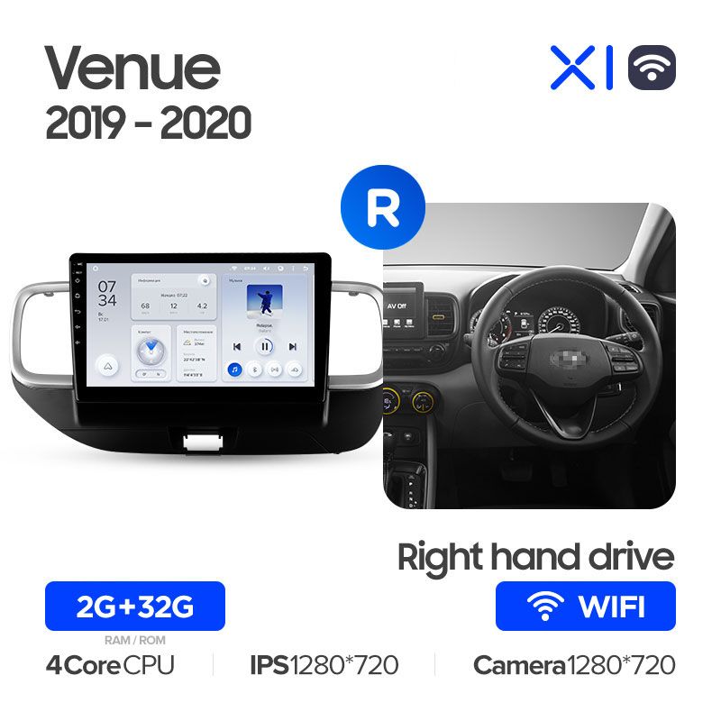 Штатная магнитола Teyes X1 для Hyundai Venue 2019-2020 Right hand driver на Android 10