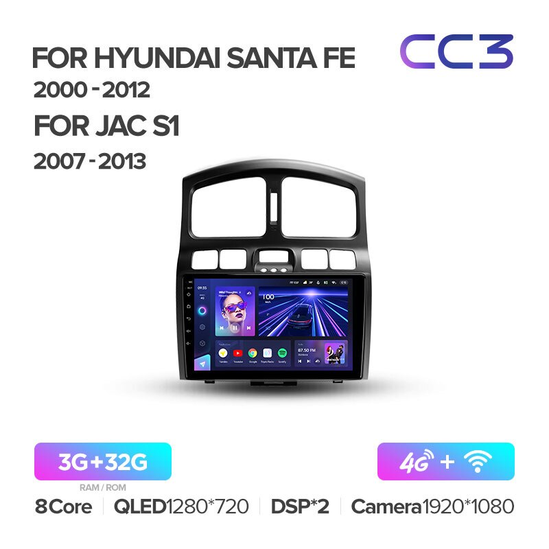 Штатная магнитола Teyes CC3 для Hyundai Santa Fe SM 2000-2012 на Android 10