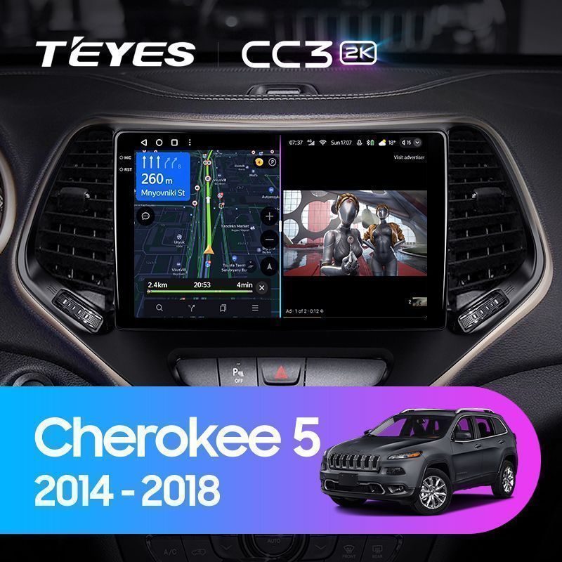 Штатная магнитола Teyes CC3 2K для Jeep Cherokee 5 KL 2014-2018 на Android 10