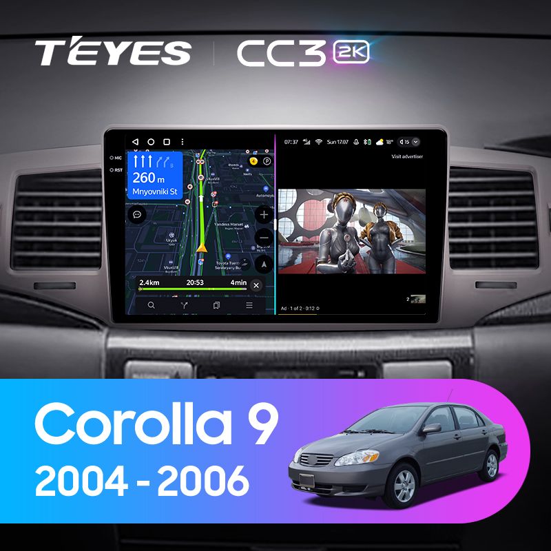 Штатная магнитола Teyes CC3 2K для Toyota Corolla 9 E120 2004-2006 на Android 10