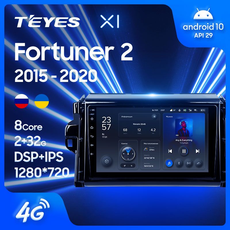 Штатная магнитола Teyes X1 для Toyota Fortuner 2 2015-2020 на Android 10